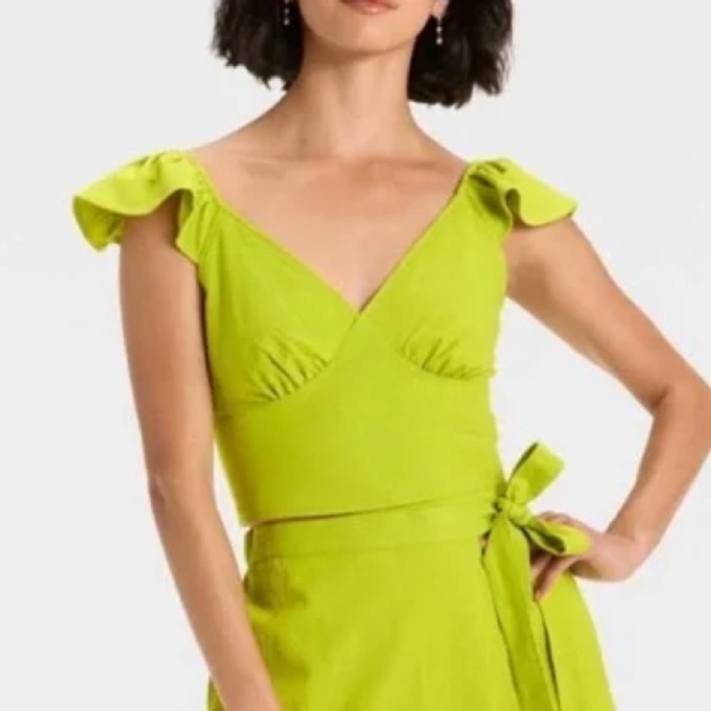 NWT A New Day XL Green Woven Ruffle Smocked Back Crop Top